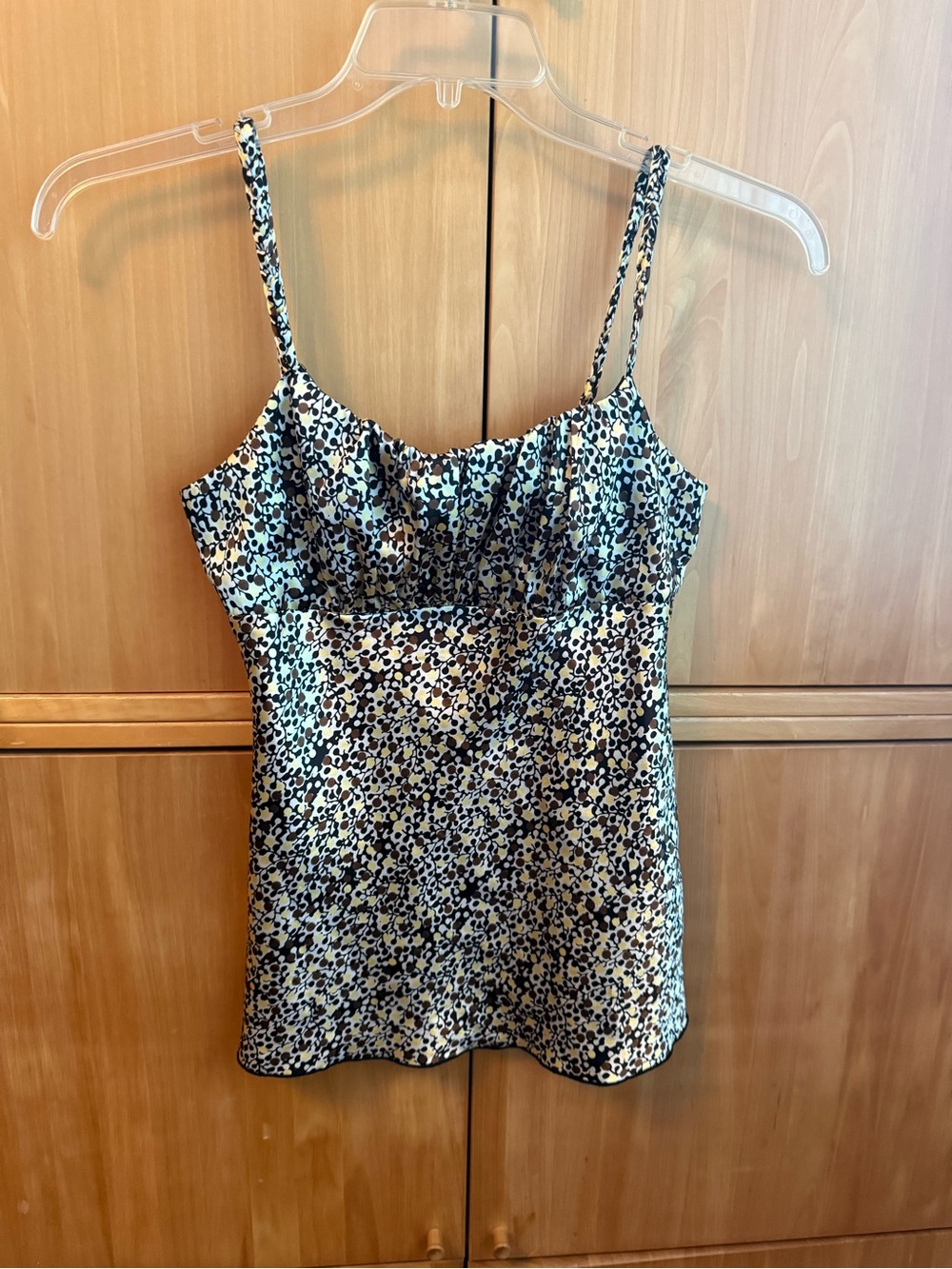 BCX Printed Satin Cami Top in Black and Cream